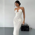 Damen Häkel-Maxikleid mit floralem Design R&B