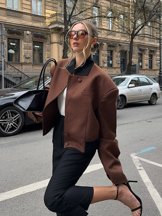 Damen Wolle Crop-Jacke mit modernem Schnitt R&B