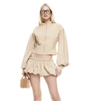 Damen Modische Jacke mit Puffärmeln und Stehkragen R&B
