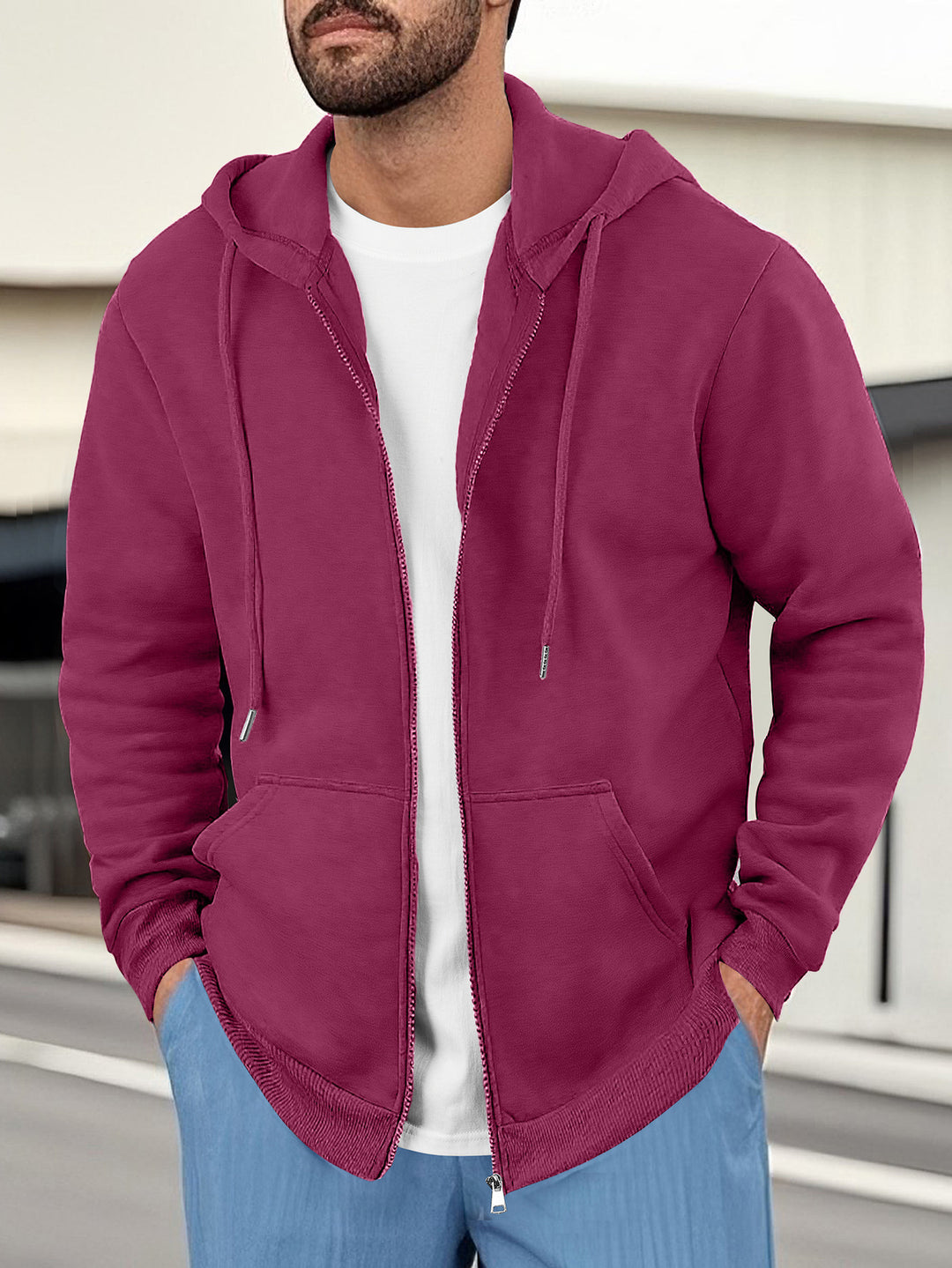 Herren lässige Kapuzenjacke mit atmungsaktivem Sweatstoff und praktischen Taschen R&B