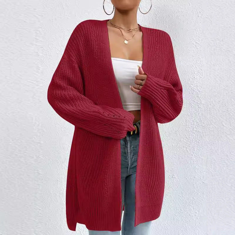 Damen Strickjacke mit luftiger Häkelstruktur und weitem Schnitt R&B
