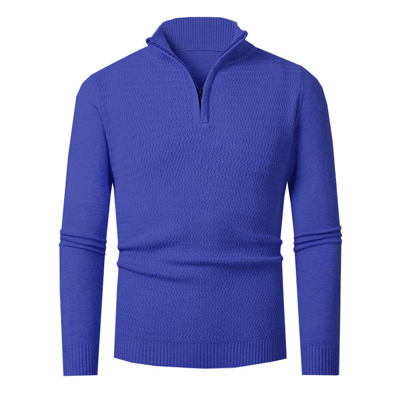 Herren nan Feinstrick-Halbzip-Pullover mit strukturierter Wellenoptik und Stehkragen R&B