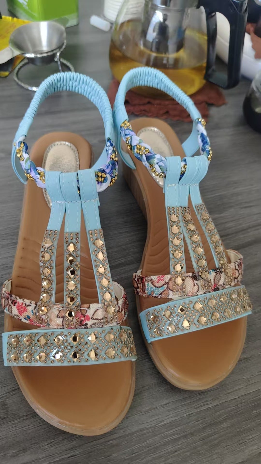 Damen Elegante Sandalen mit modischen Glitzer- und Blumenapplikationen R&B