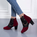 Damen Elegante und modische Ankle Boots mit floralen Spitzeinsatz und glitzerndem Absatz R&B