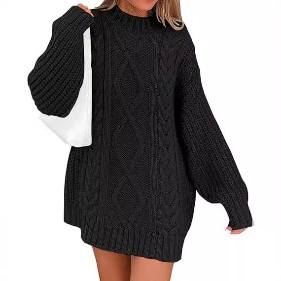 Damen Grobstrick Pulloverkleid mit asymmetrischem Saum und Zopfdesign R&B
