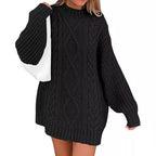 Damen Grobstrick Pulloverkleid mit asymmetrischem Saum und Zopfdesign
