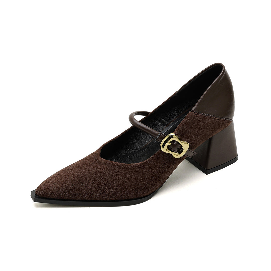 Damen elegante Pumps mit modischem Riemen und Blockabsatz R&B