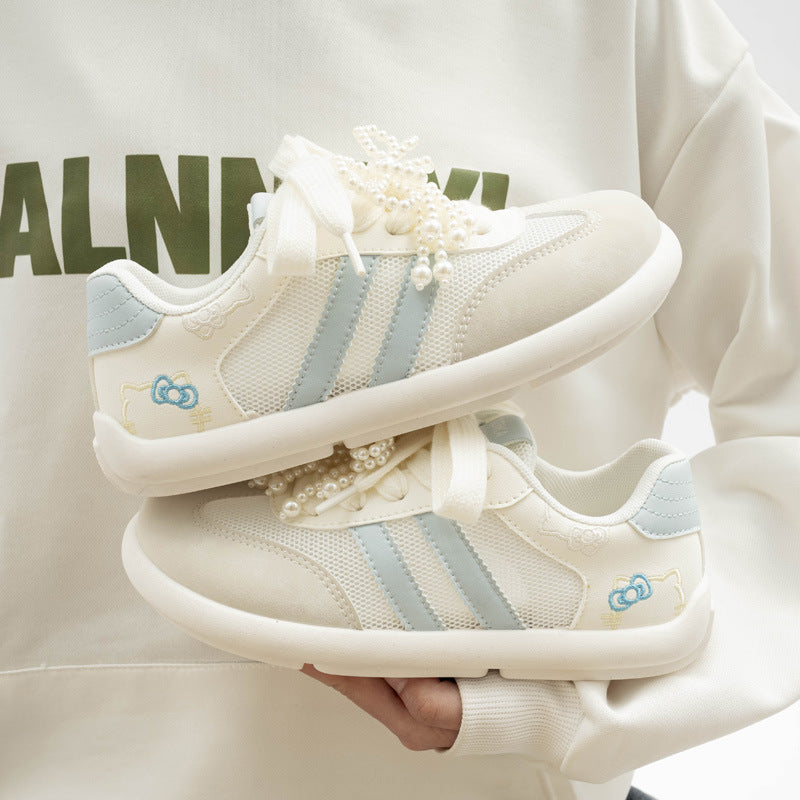 Damen Sneakers mit verspielten Perlenverzierungen und floralem Design R&B