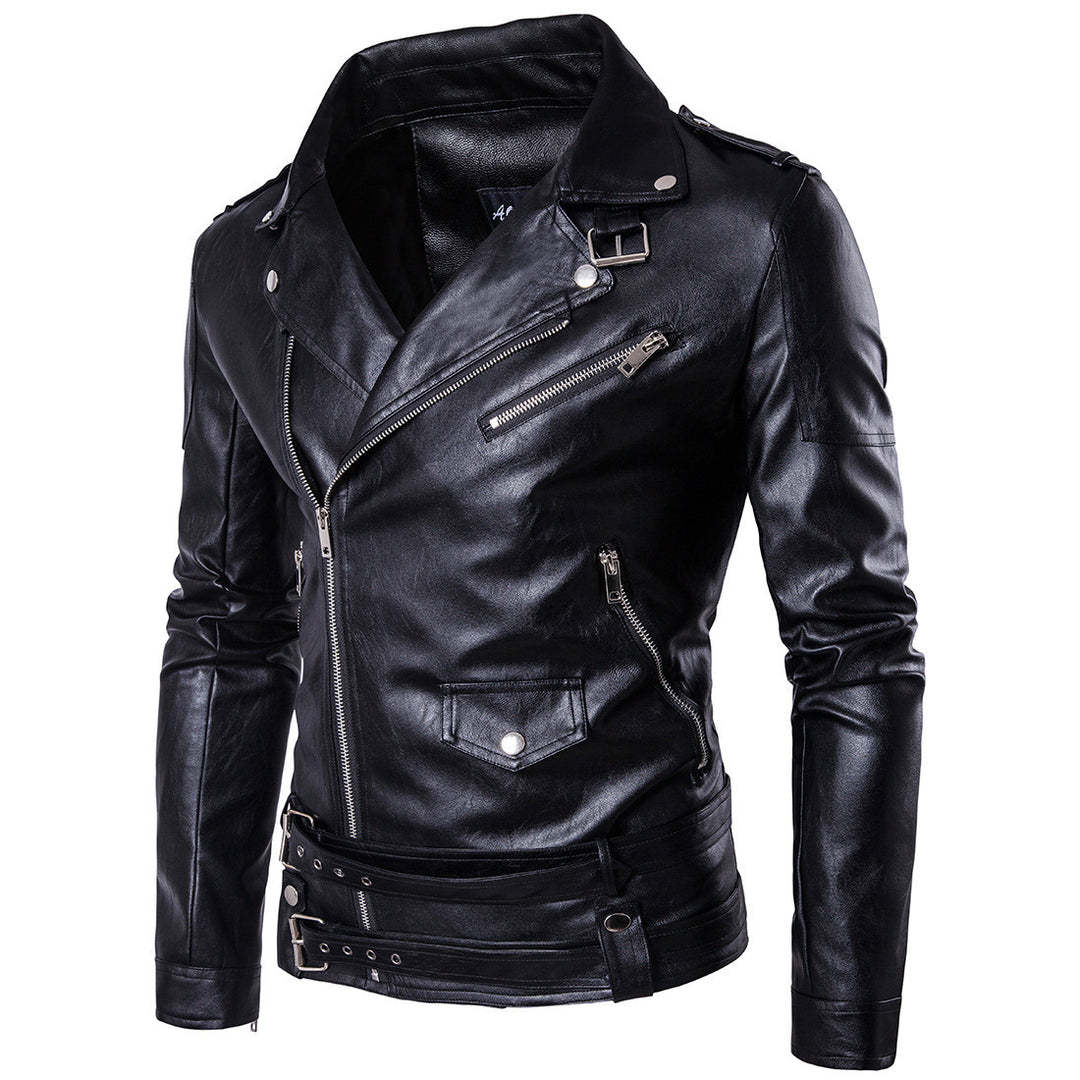 Herren Leder Bikerjacke mit robusten Reißverschlüssen R&B