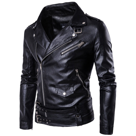 Herren Leder Bikerjacke mit robusten Reißverschlüssen R&B