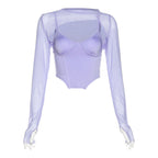 Damen Modisches Longsleeve Oberteil mit transparentem Material und integrierter Unterbruststütze R&B
