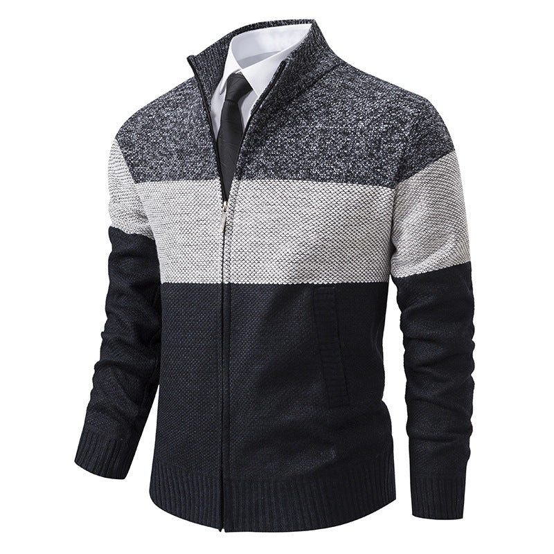 Herren modische Strickjacke mit hohem Kragen und modernem Reißverschluss R&B