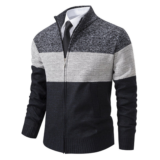 Herren modische Strickjacke mit hohem Kragen und modernem Reißverschluss R&B
