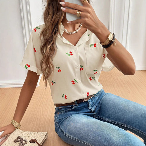 Damen Bluse mit frischem Kirschmuster und lässigem Schnitt R&B