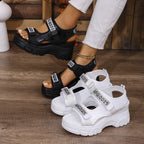 Damen modische Sandalen mit komfortablem Velcro-Verschluss und strukturierter Sohle R&B
