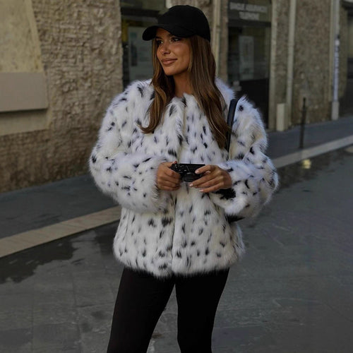 Damen Kunstpelzjacke mit modernem Tierdruck R&B
