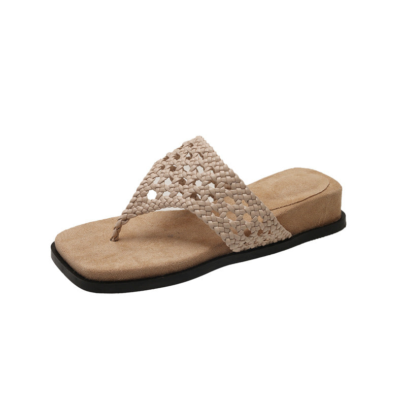 Damen Bequeme Zehentrenner-Sandalen mit hochwertigen geflochtenen Riemen und rutschfester Sohle R&B