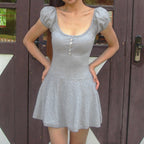 Damen Midi-Kleid mit Puffärmel-Design und figurbetontem Oberteil R&B