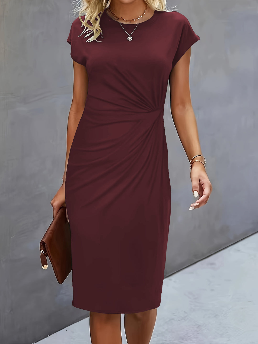 Damen figurbetontes Wickelkleid mit trendigen Drapierungen und klassischem Schnitt R&B