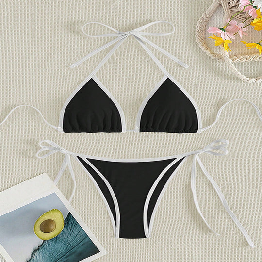 Damen Triangel-Bikini mit verstellbaren Bindungen und hohem Schnitt R&B