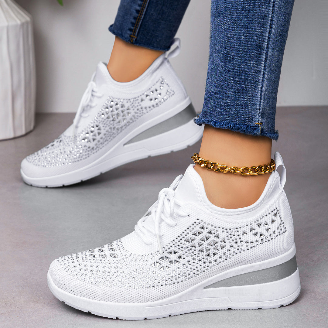 Damen Sportliche Glitzer Sneakers mit luftdurchlässiger Strickoberfläche und gepolsterter Sohle R&B