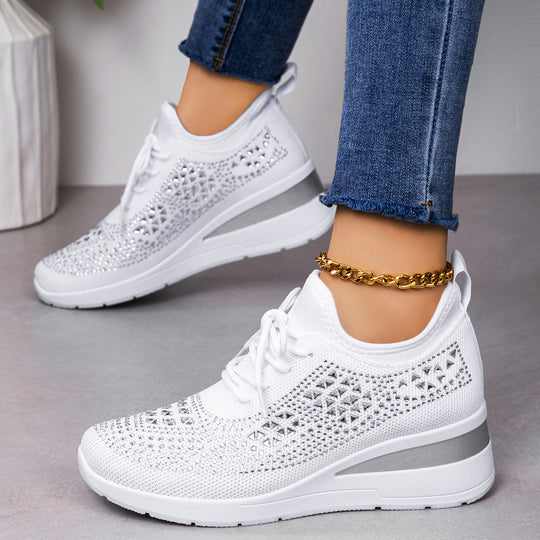 Damen Sportliche Glitzer Sneakers mit luftdurchlässiger Strickoberfläche und gepolsterter Sohle R&B
