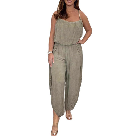 Damen luftiger Jumpsuit mit weitem Schnitt und verstellbaren Trägern R&B