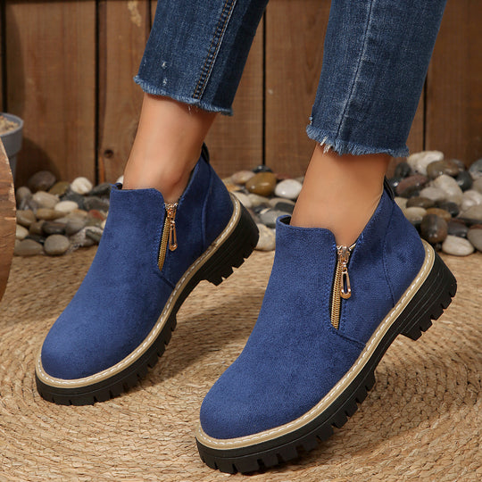 Damen modische Stiefeletten mit seitlichem Reißverschluss und robustem Profil R&B