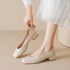 Damen elegante Ballerinas mit quadratischer Kappe und komfortablem Blockabsatz