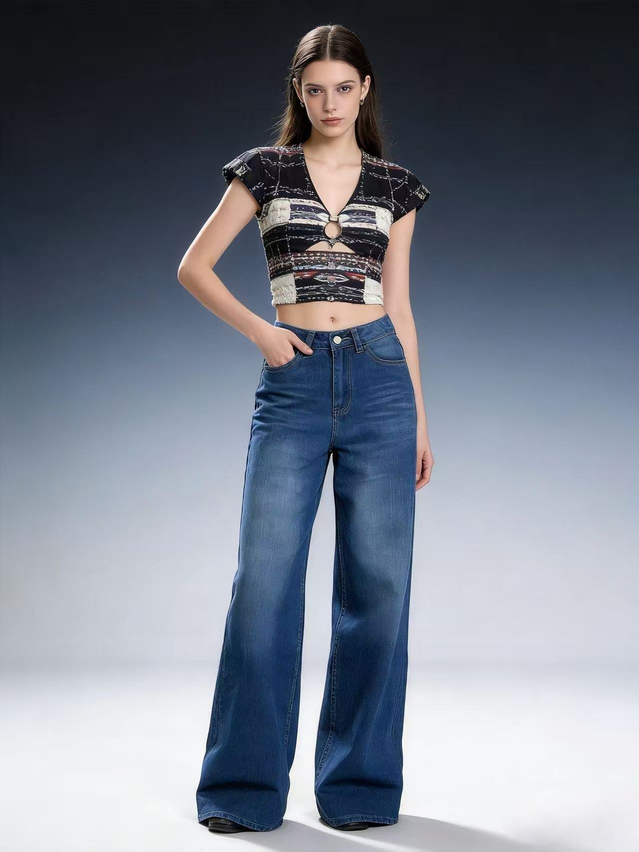 Damen Weite High-Waist Jeans im klassischen Design