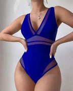 Damen Design-Einteiler Badeanzug mit tiefem V-Ausschnitt und sportlichem Schnitt R&B
