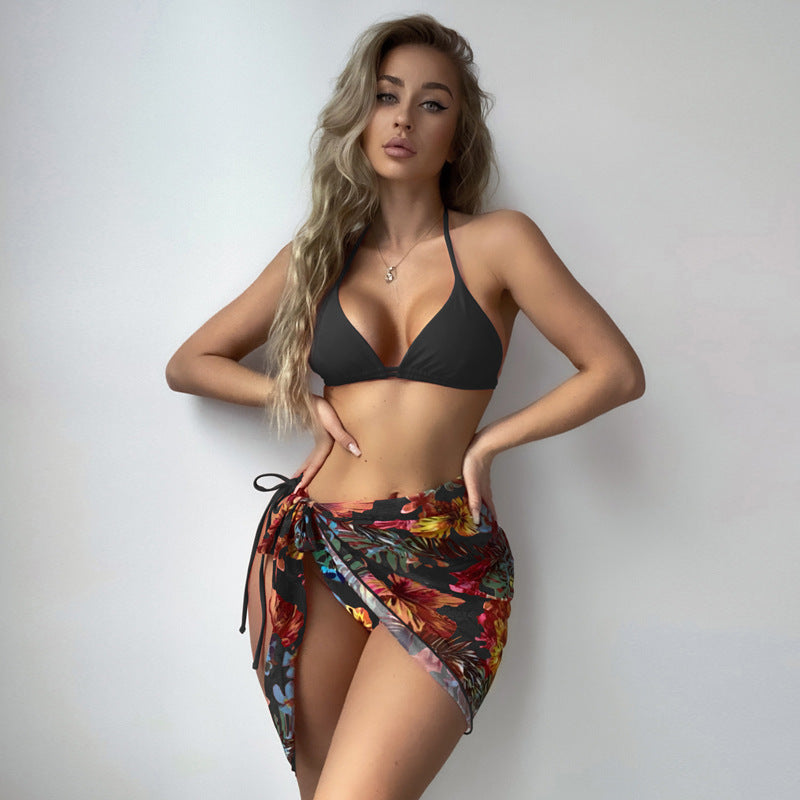 Damen Bikini mit verstellbaren Trägern und floralem Wickelrock R&B