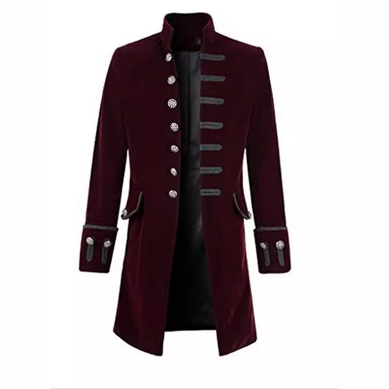 Damen eleganter Samtmantel mit dekorativen Knöpfen R&B