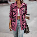 Damen gestreifter Hemdenjacke mit Leopardenmuster R&B