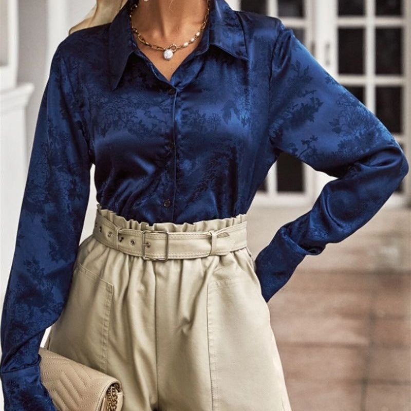 Damen Elegante satiniert Bluse mit floralen Muster R&B
