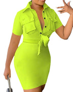 Damen Trendiges Kleid mit Krawattenverschluss und praktischen Taschen R&B