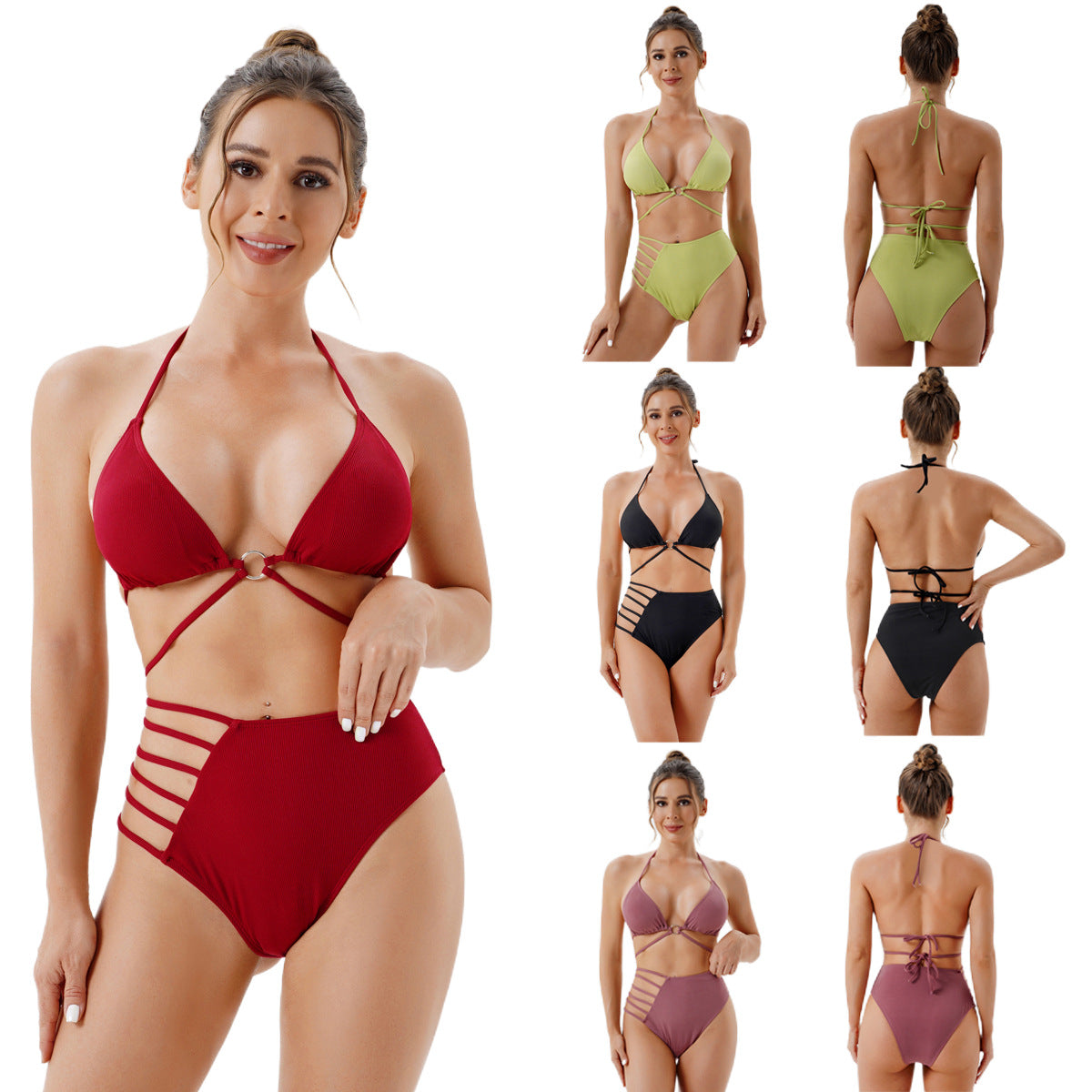 Damen Hochtailliertes Bikini-Set mit modischen Cut-Out-Details R&B