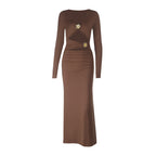 Damen Figurbetontes Longdress mit Cut-Out-Details und Wickeloptik EB