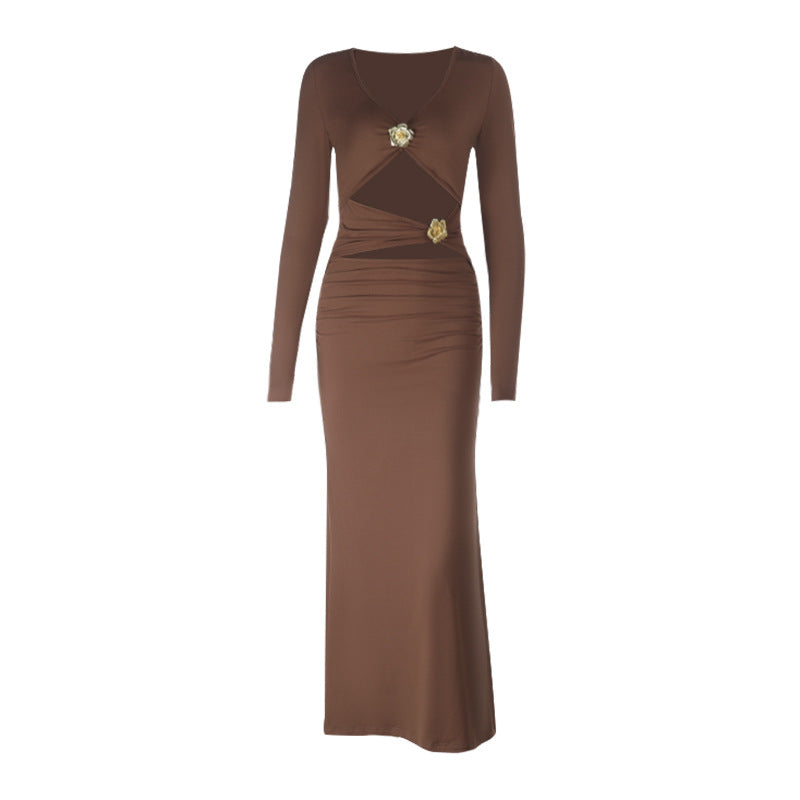 Damen Figurbetontes Longdress mit Cut-Out-Details und Wickeloptik EB