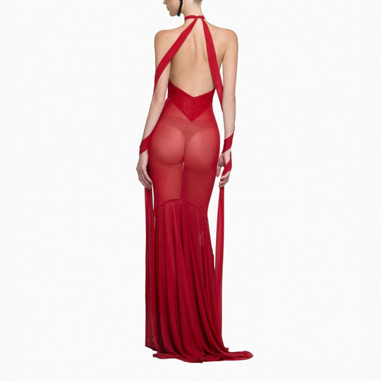 Damen Glamouröses Langarmkleid mit transparenten Einsätzen und raffinierten Drapierungen R&B