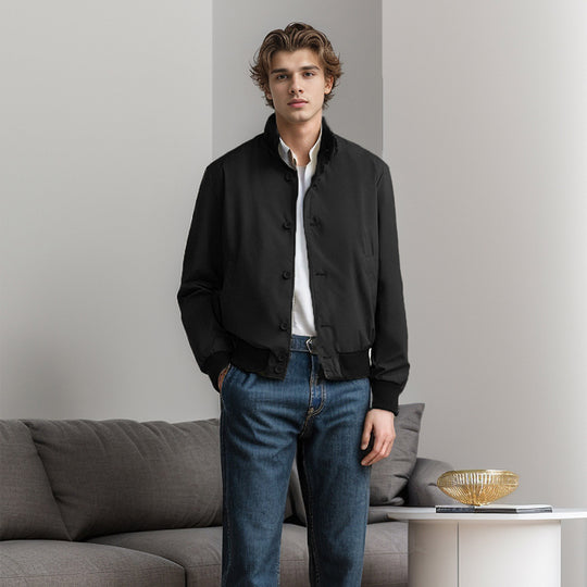 Herren Casual-Bomberjacke mit hohem Kragen und praktischen Taschen R&B