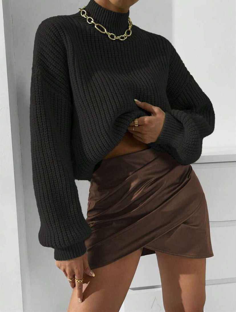 Damen weicher Strickpullover mit hohem Kragen R&B