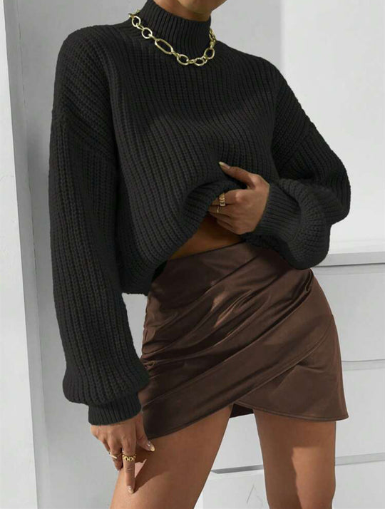 Damen weicher Strickpullover mit hohem Kragen R&B