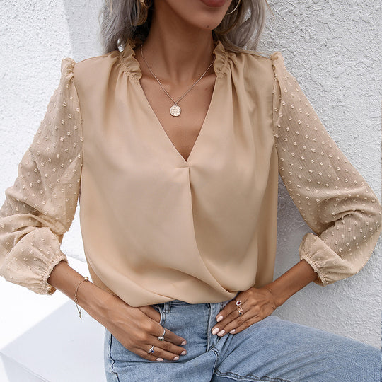 Damen elegante Bluse mit strukturierten Ärmel-Details R&B