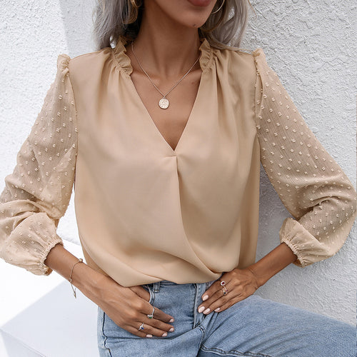 Damen elegante Bluse mit strukturierten Ärmel-Details R&B