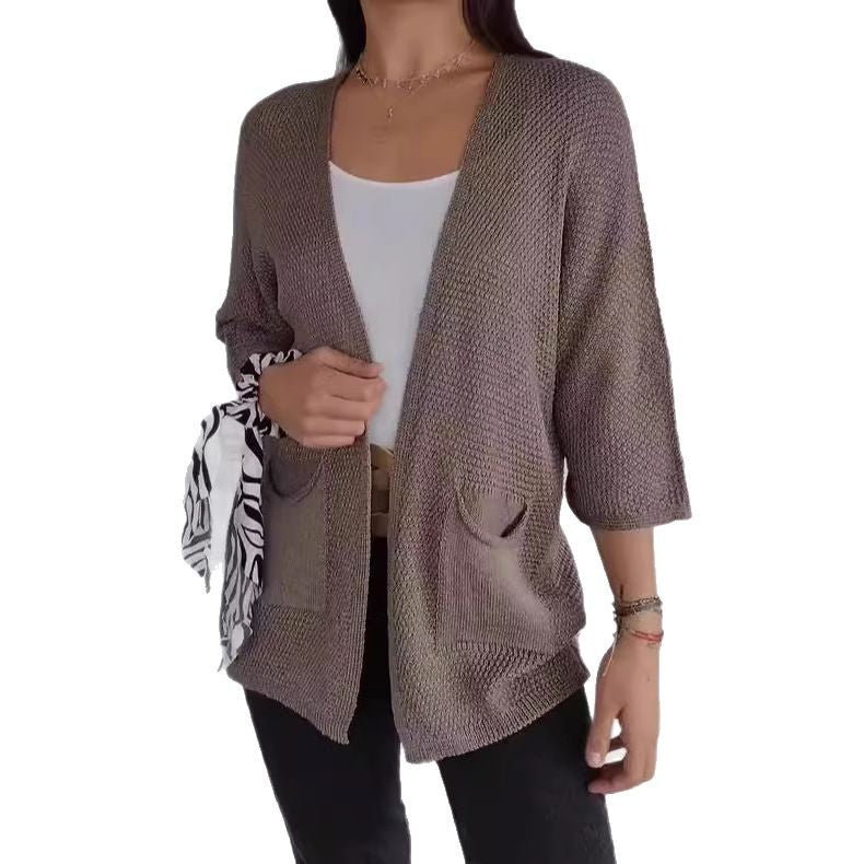 Damen luftiger Strickcardigan mit praktischen Taschen und 3/4-Ärmeln R&B