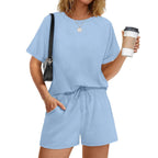 Damen lässiger Kombi aus T-Shirt und Shorts mit elastischem Bund R&B
