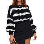 Damen Grobstrickpullover mit auffälligem Wellenmuster und lässigem Schnitt R&B