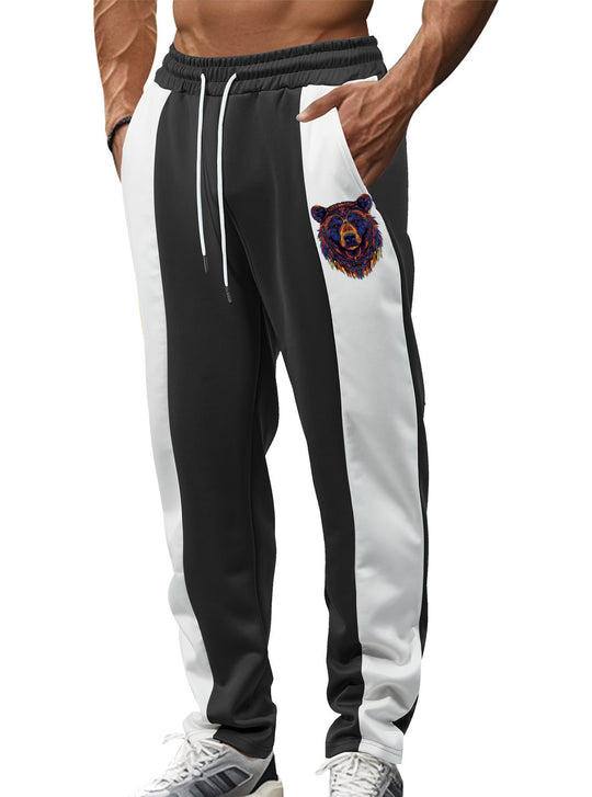 Herren nan sportive Trackpants mit seitlichen Kontrastbahnen elastischem Bund Kordelzug und Hirschstickerei R&B