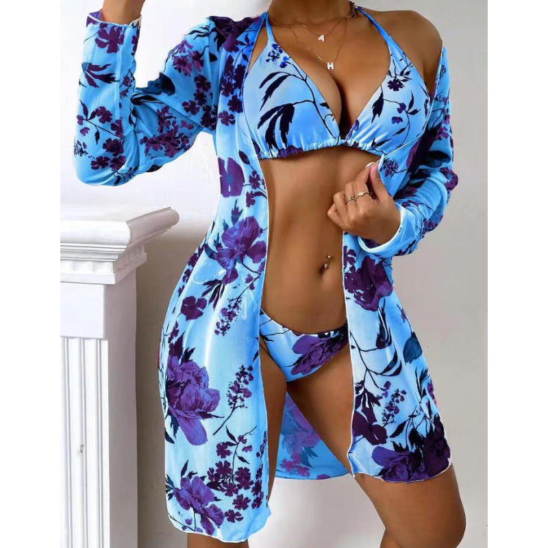 Damen Badeanzug mit transparenter Strandumhüllung und botanischem Druck R&B